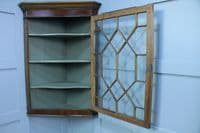 Antique Georgian Oak & Mahogany Glazed Corner Wall Hanging Cabinet Drinks C1820