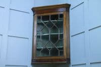 Antique Georgian Oak & Mahogany Glazed Corner Wall Hanging Cabinet Drinks C1820