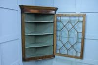 Antique Georgian Oak & Mahogany Glazed Corner Wall Hanging Cabinet Drinks C1820