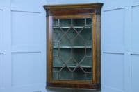 Antique Georgian Oak & Mahogany Glazed Corner Wall Hanging Cabinet Drinks C1820