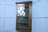 Antique Georgian Oak & Mahogany Glazed Corner Wall Hanging Cabinet Drinks C1820