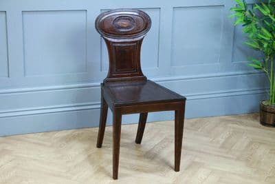 Antique Georgian Regency Solid Mahogany Carved & Inlaid Single Hall Chair C1810