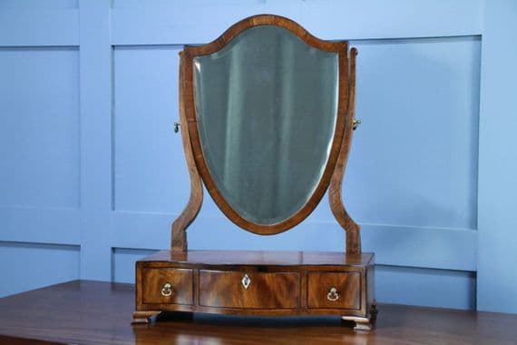 Antique Georgian Shield Mahogany Dressing Table Toilet Swing Mirror with drawers