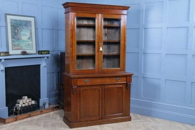 Antique Late Victorian 19th Century Solid Walnut Glazed Bookcase Cabinet C1880