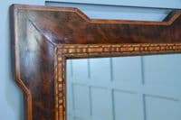 Antique Late Victorian Burr Walnut Tunbridge Ware Inlaid Over Mantle Mirror 1890