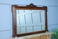 Antique Late Victorian Burr Walnut Tunbridge Ware Inlaid Over Mantle Mirror 1890