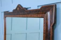 Antique Late Victorian Burr Walnut Tunbridge Ware Inlaid Over Mantle Mirror 1890