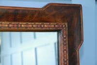 Antique Late Victorian Burr Walnut Tunbridge Ware Inlaid Over Mantle Mirror 1890