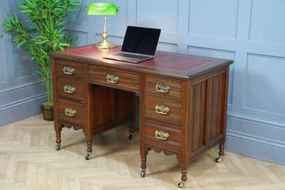 Antique Late Victorian Edwardian Mahogany 7 Drawer Pedestal Desk Restored C1890
