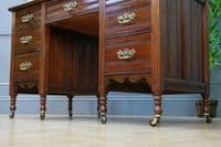 Antique Late Victorian Edwardian Mahogany 7 Drawer Pedestal Desk Restored C1890