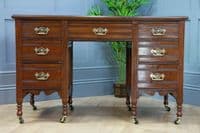 Antique Late Victorian Edwardian Mahogany 7 Drawer Pedestal Desk Restored C1890