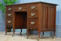 Antique Late Victorian Edwardian Mahogany 7 Drawer Pedestal Desk Restored C1890