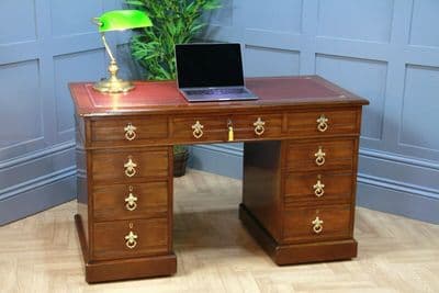 Antique Late Victorian Edwardian Mahogany 9 Drawer Twin Pedestal Writing Desk