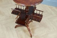 Antique Late Victorian Edwardian Revolving book table, Lazy Waiter Gallery Base C1880
