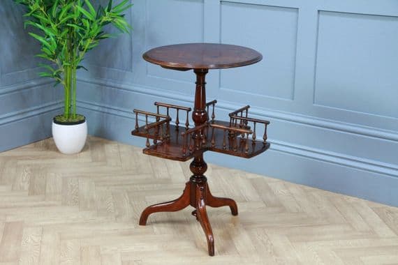 Antique Late Victorian Edwardian Revolving book table, Lazy Waiter Gallery Base C1880