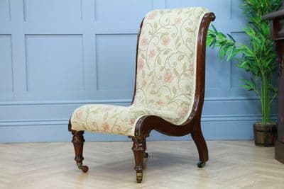 Antique Late Victorian Mahogany Carved Scroll Back Slipper Nursing Chair 1880