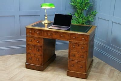 Antique Late Victorian Oak 9 Drawer Twin Pedestal Writing Desk Restored C1880