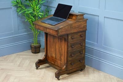 Antique Late Victorian Walnut 4 Drawer Davenport Desk Inlaid Bureau Original