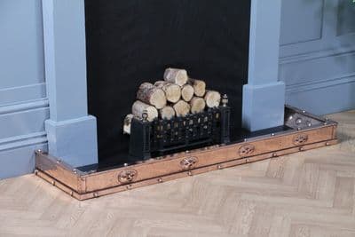 Antique Original Edwardian Art Nouveau Polished Copper Fire Place Fender Curb