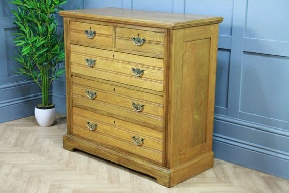 Antique Original Edwardian Ash 5 Draw Chest of Drawers Waxed C1900