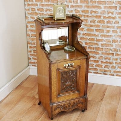 Antique Original Edwardian Carved Solid Oak Coal Purdonium Scuttle Log Cabinet
