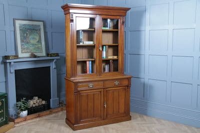 Antique Original Edwardian Mahogany Glazed Bookcase Cabinet Cupboard C1895
