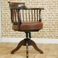 Antique Original Edwardian Mahogany Revolving Smokers Bow Office Desk Arm Chair
