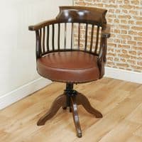 Antique Original Edwardian Mahogany Revolving Smokers Bow Office Desk Arm Chair