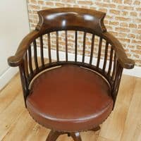 Antique Original Edwardian Mahogany Revolving Smokers Bow Office Desk Arm Chair