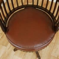Antique Original Edwardian Mahogany Revolving Smokers Bow Office Desk Arm Chair