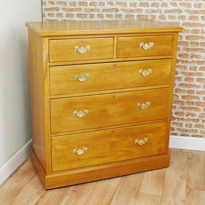 Antique Original Edwardian Satinwood 5 Draw Chest of Drawers Waxed C1900