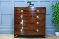 Antique Original Georgian Flame Grain Bow Front Mahogany Chest of 5 Drawers 1840