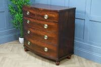 Antique Original Georgian Flame Grain Bow Front Mahogany Chest of 5 Drawers 1840