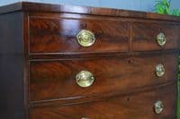 Antique Original Georgian Flame Grain Bow Front Mahogany Chest of 5 Drawers 1840