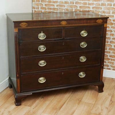 Antique Original Georgian Inlaid Mahogany Chest of 5 Drawers Rare w/key C1800