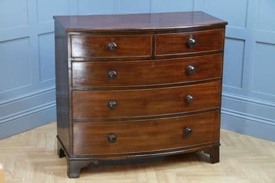 Antique Original Georgian Large Bow Front Solid Mahogany Chest of 5 Drawers 1830