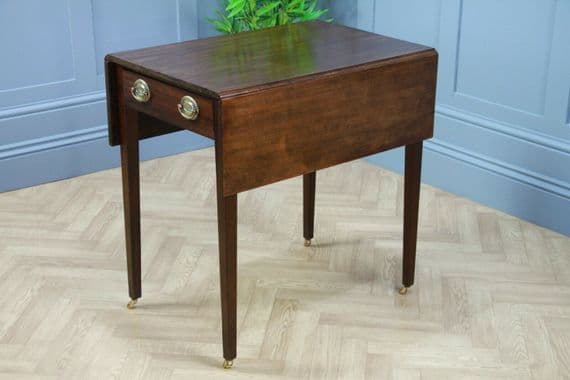Antique Original Georgian Mahogany Small Pembroke Drop Leaf Table With Drawer