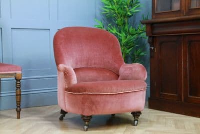 Antique Original Late Victorian Edwardian Upholstered Tub Nursing Armchair Chair