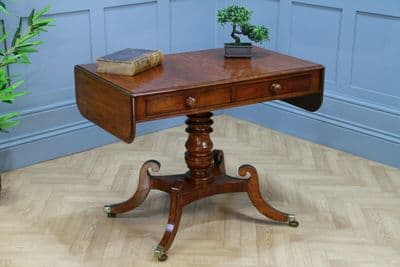 Antique Original Regency Georgian Solid Mahogany Inlaid Drop Leaf Sofa Table