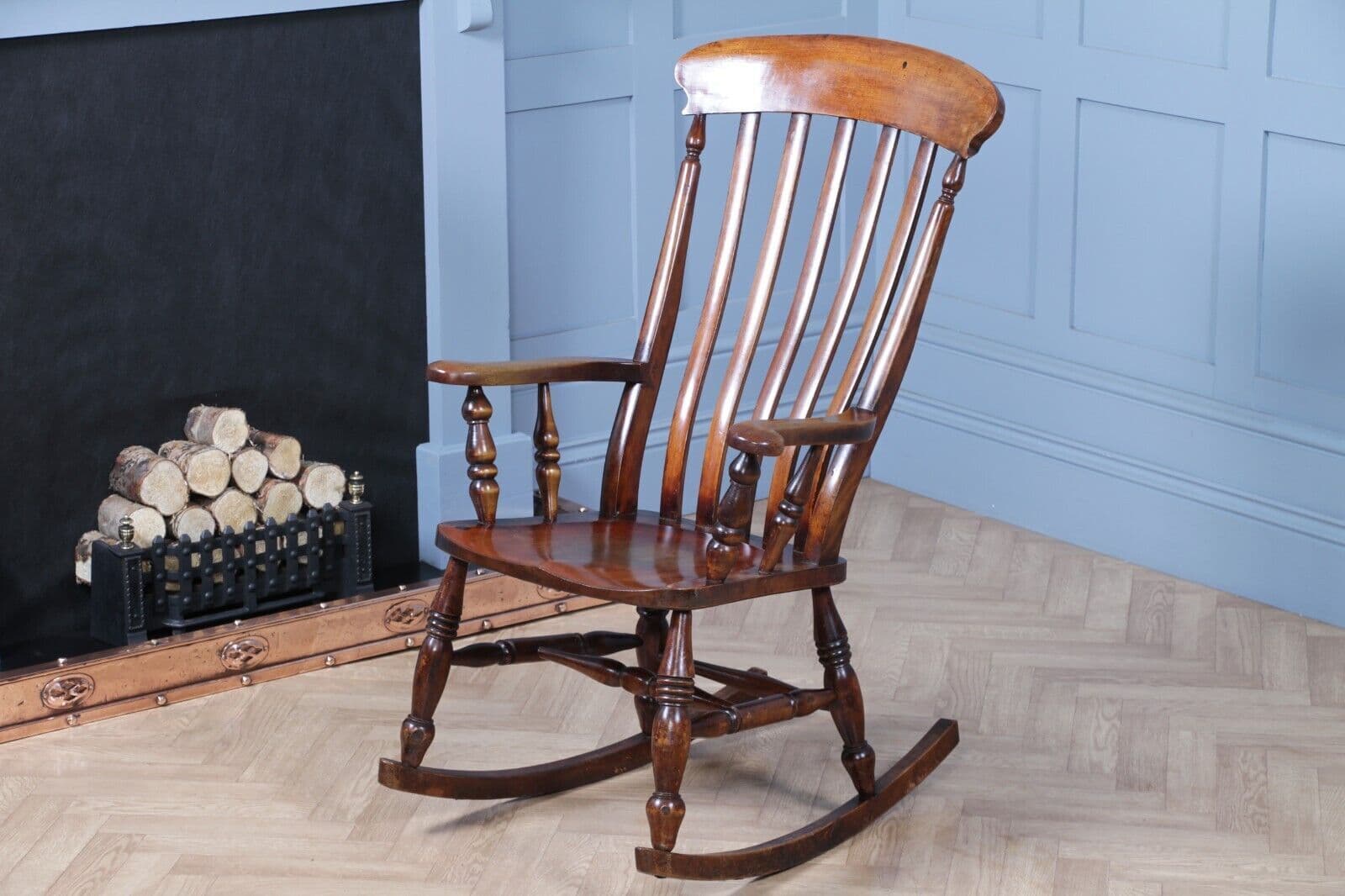 Fireside Rocking Chair Reading Antique Original Victorian Lath Slat Back Fireside Rocking Chair C1880