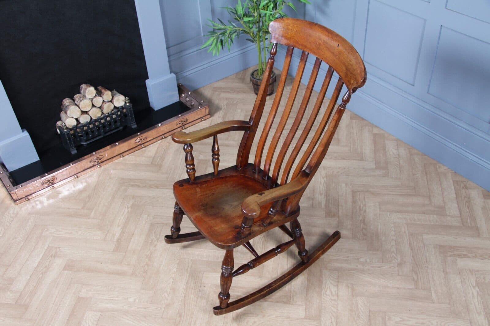 Antique Original Victorian Lath Slat Back Fireside Rocking Chair C1880