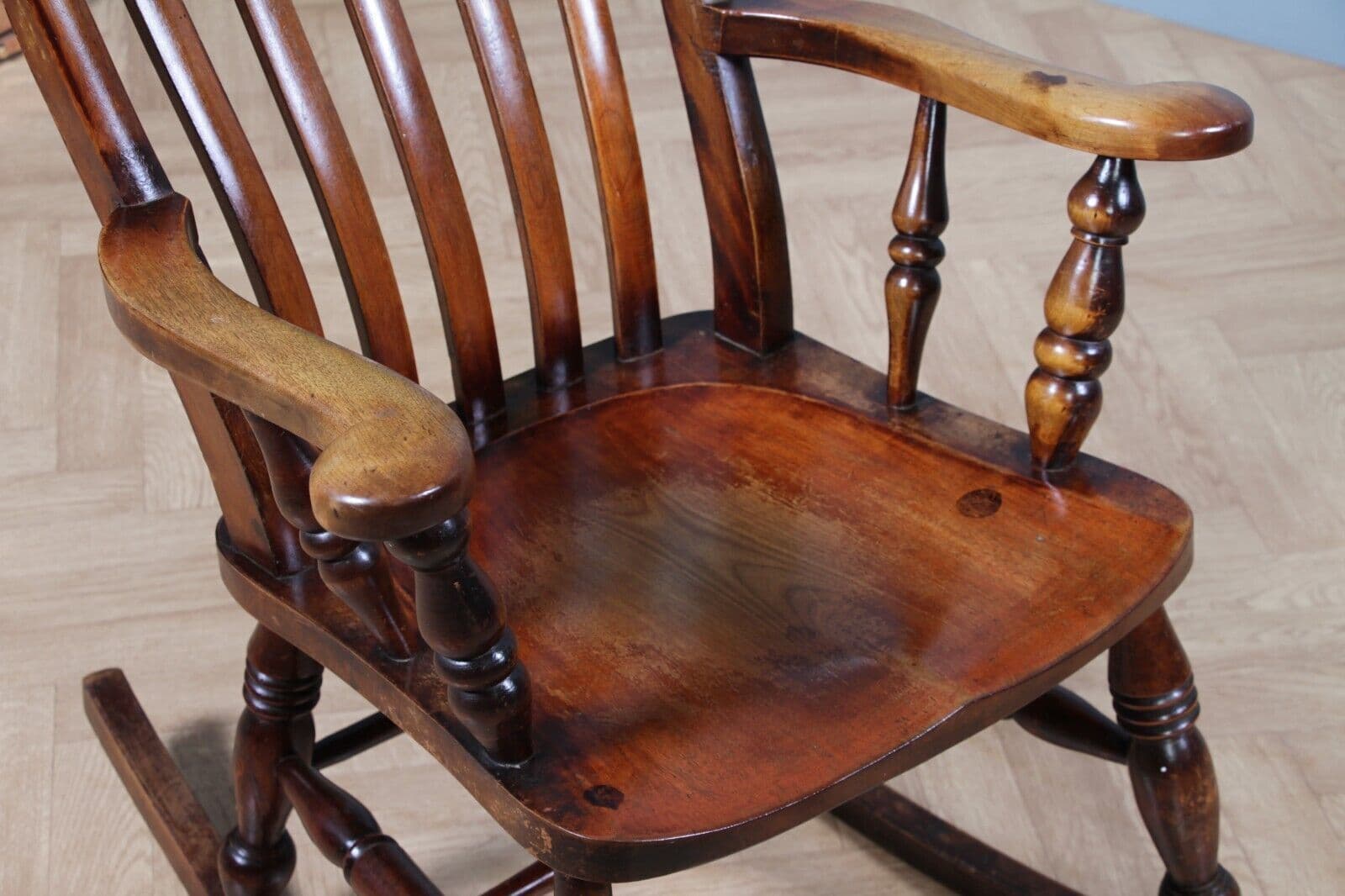 Antique Original Victorian Lath Slat Back Fireside Rocking Chair C1880