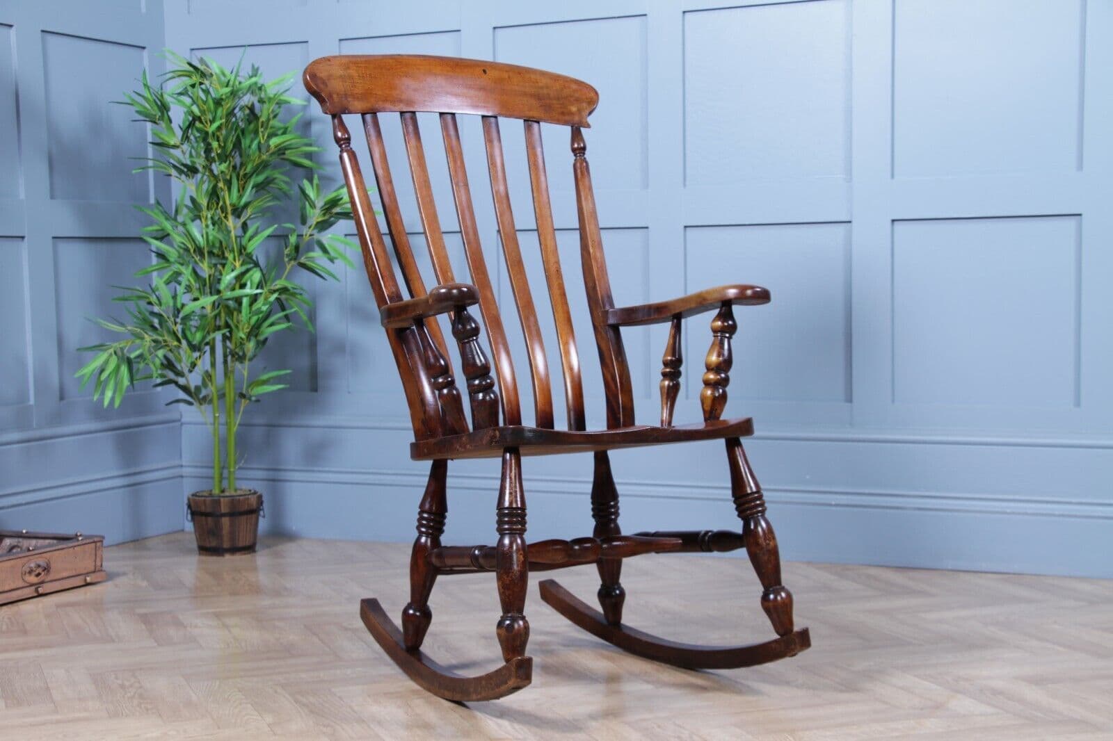 Antique Original Victorian Lath Slat Back Fireside Rocking Chair C1880