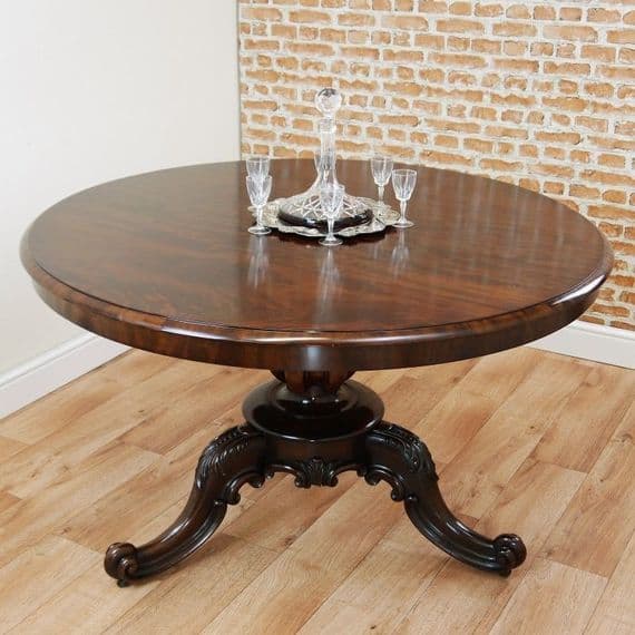 Antique Original Victorian Mahogany Round Tilt Top Dining Breakfast Table Carved