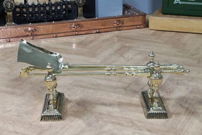 Antique Original Victorian Polished Brass Fire Companion Set & Dogs Andirons