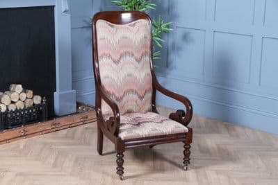 Antique Original Victorian Upholstered Mahogany Fireside Armchair Easy Chair