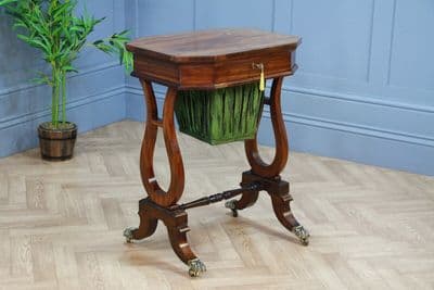 Antique Regency Georgian Kingwood Sewing, Work, Lamp Lyre End Side Table C1820