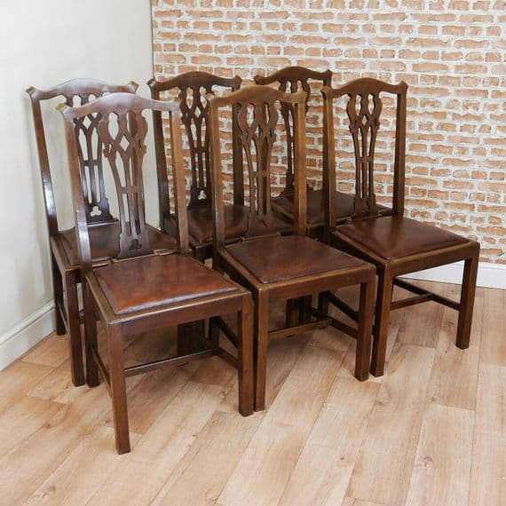 Antique Set of 6 Edwardian Hepplewhite Design Solid Mahogany Dining Chairs 1900