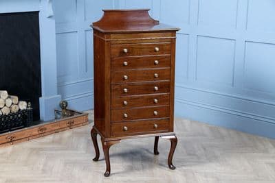 Antique Sheraton Mahogany Music Sheet Cabinet Chest of 7 Drop Front Drawers 1920