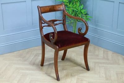 Antique Single Georgian Regency Solid Mahogany Scroll Arm Carver Desk Chair 1820